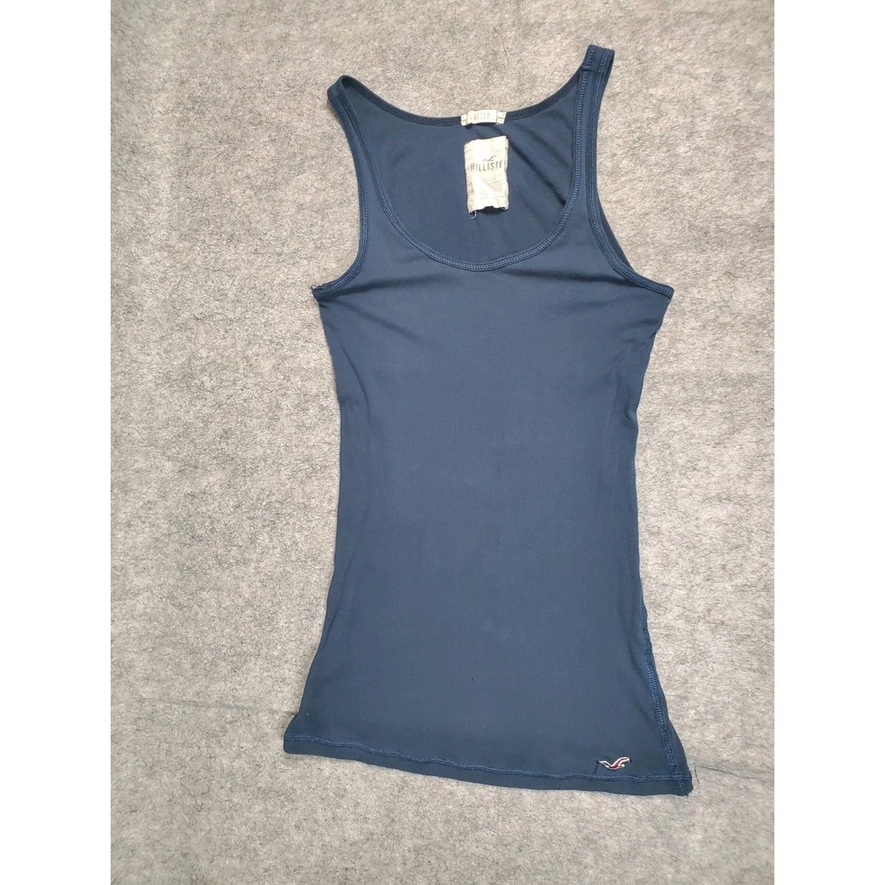 Vtg Y2K Hollister Cami Tank Top Large Navy Blue Racerback Ribbed Stretch Long